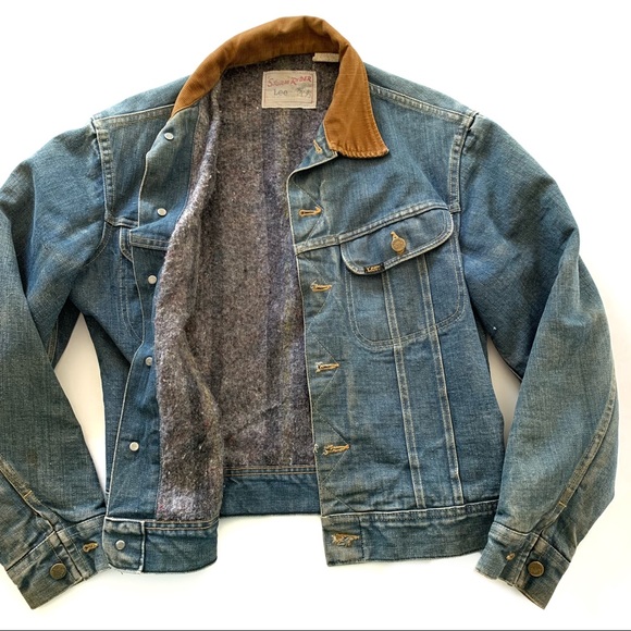 Lee Storm Riders VTG Distressed Blanket Lined Corduroy Denim Jacket Mens Small - Picture 2 of 9